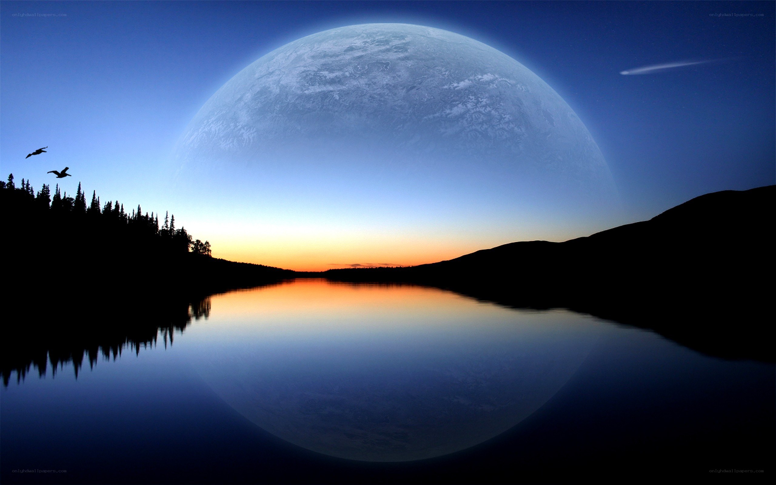 Planet over a lake at dusk