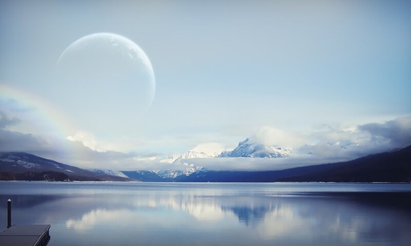Planet over a mountain lake