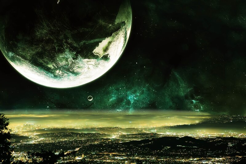 Planet over Cityscape