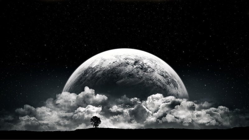 Planet over clouds at night