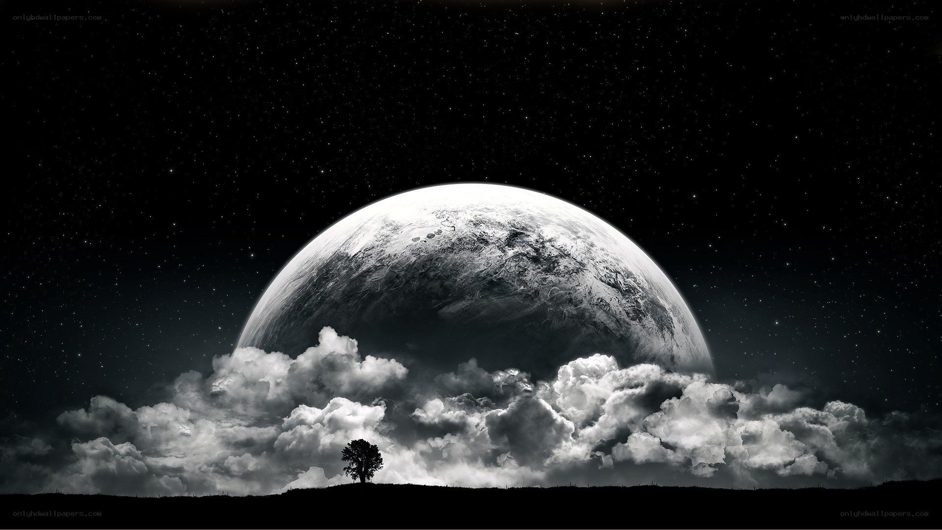 Planet over clouds at night