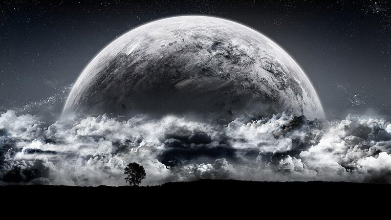 Planet over Clouds — Black, Dramatic, Night