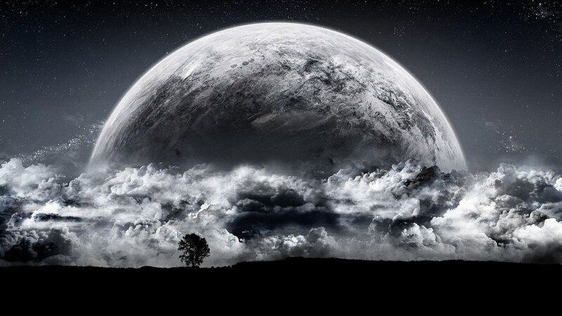 Planet over Clouds — Black, Dramatic