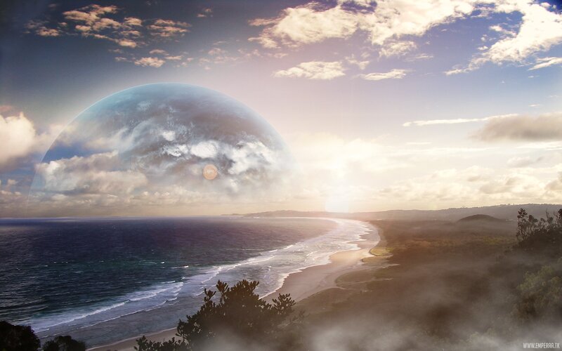 Planet over Coastline
