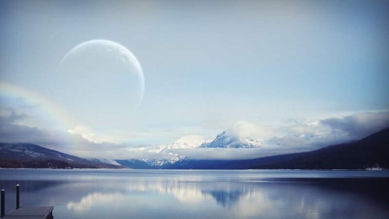 Planet over Lake and Mountains