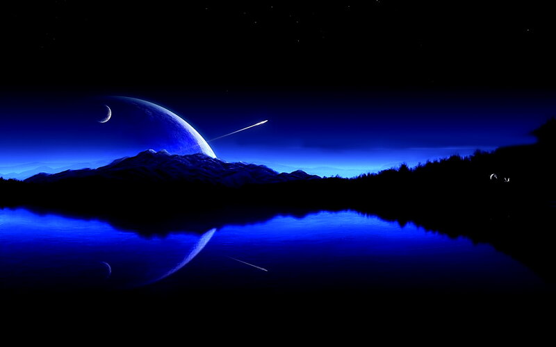 Planet over Lake — Blue