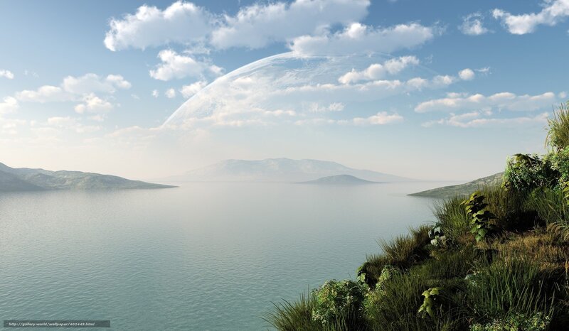 Planet over Lake Landscape — Blue