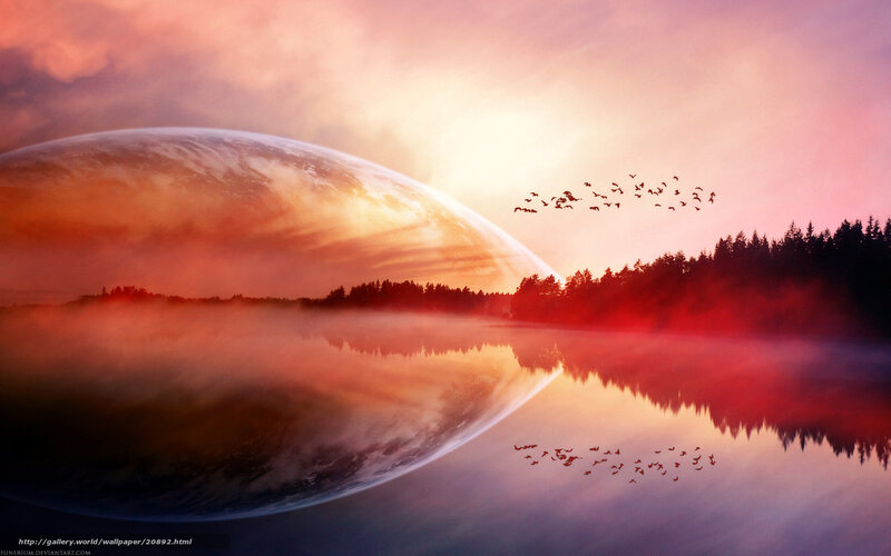 Planet over Lake — Red