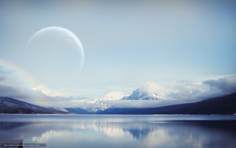 Planet over mountain lake