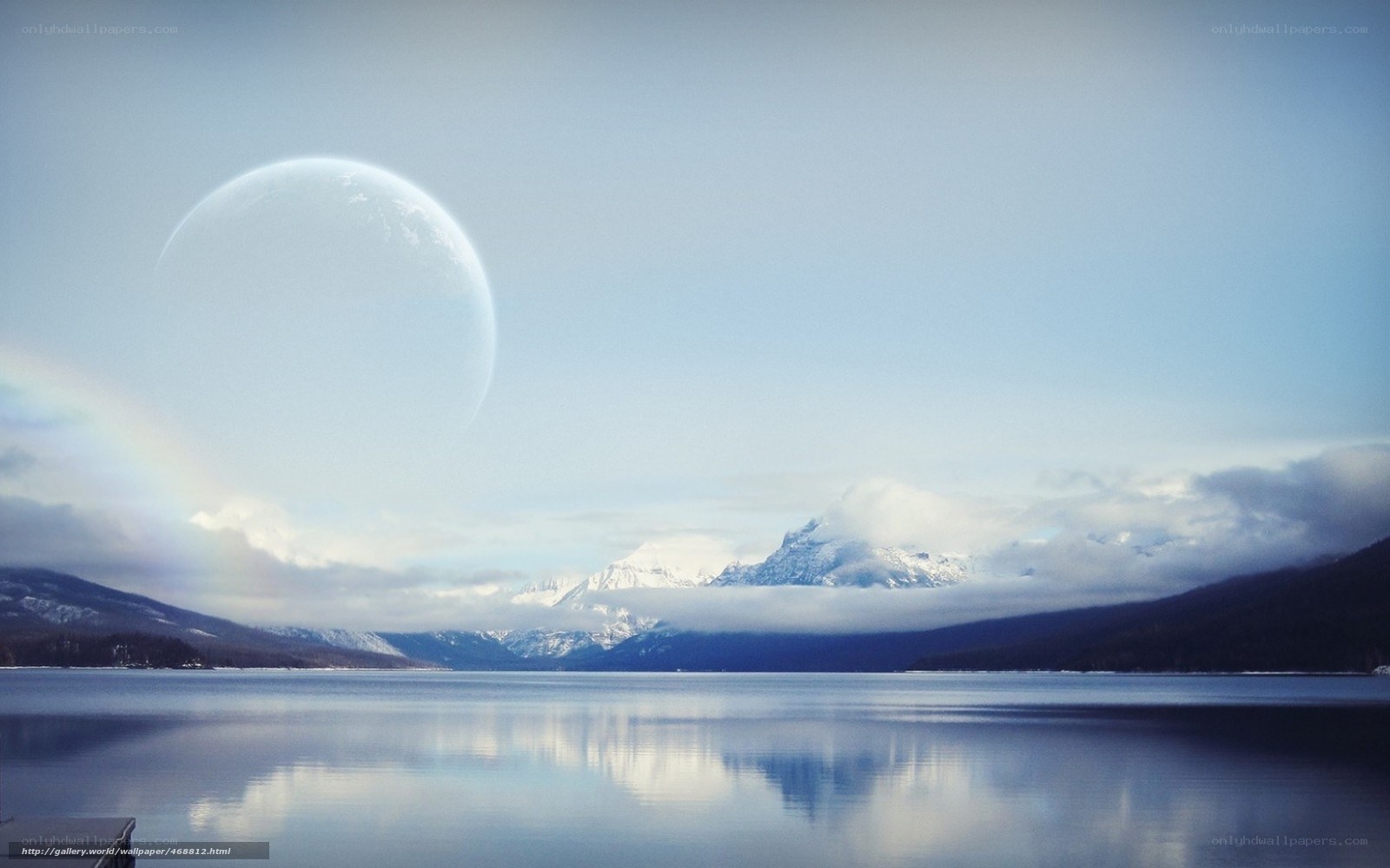 Planet over mountain lake