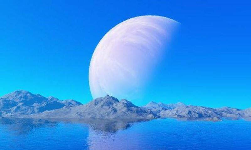 Planet over Mountains — Blue