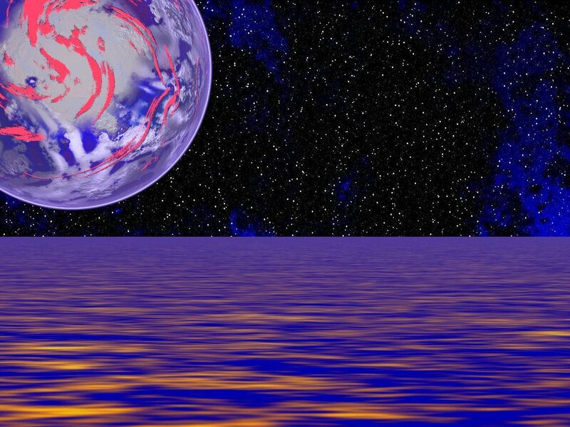 planet over ocean at night