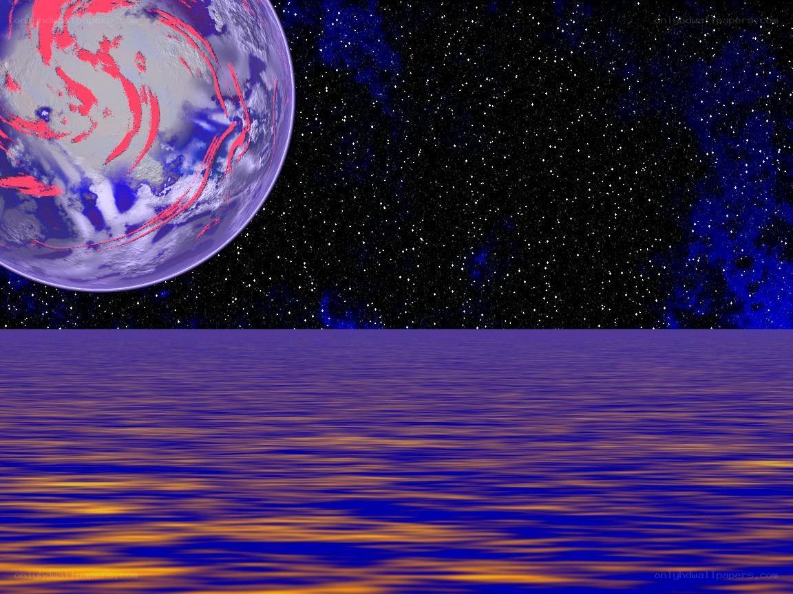 planet over ocean at night