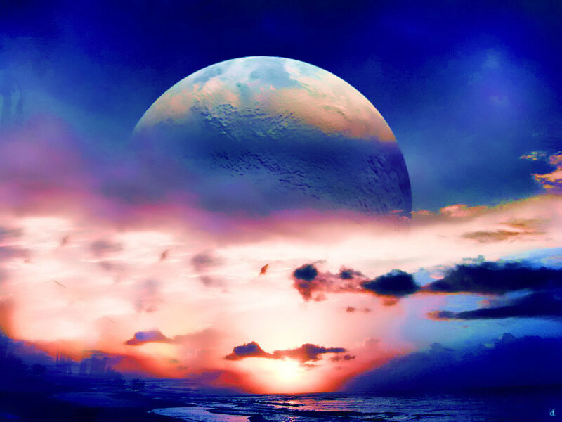 Planet over Ocean Sunset — Blue