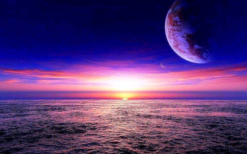 Planet over Ocean Sunset — Purple, Dramatic