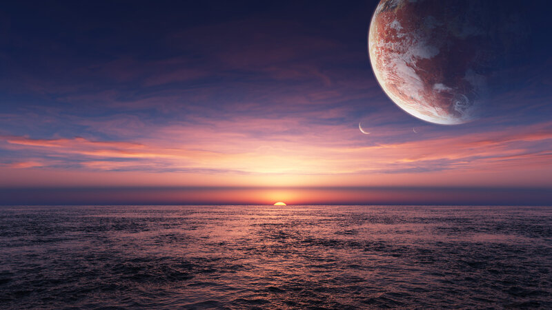 Planet over Ocean Sunset — Purple, Serene