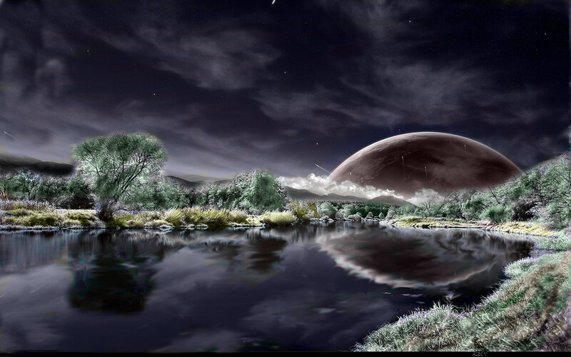 Planet over River Landscape