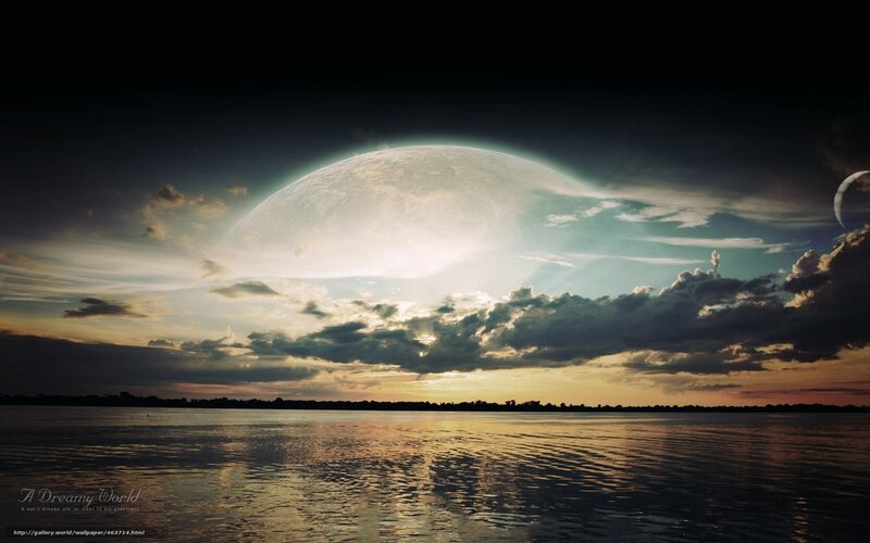 Planet over Water — Blue, Dramatic