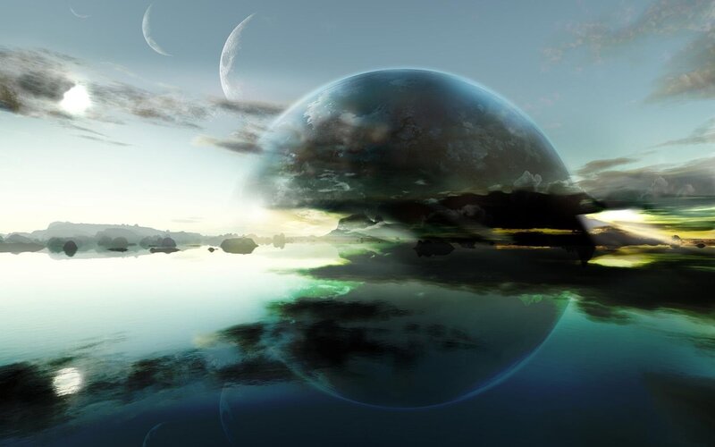 Planet over Water — Blue, Serene