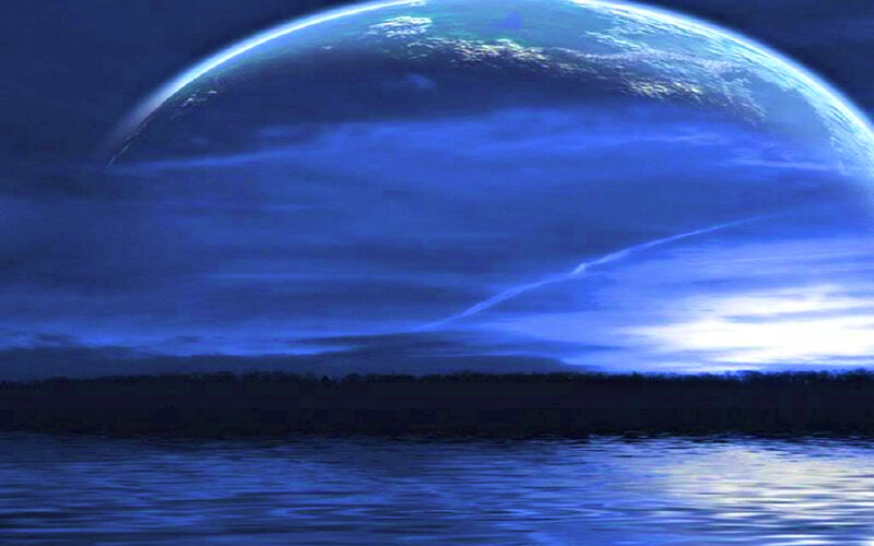 Planet over Water — Blue