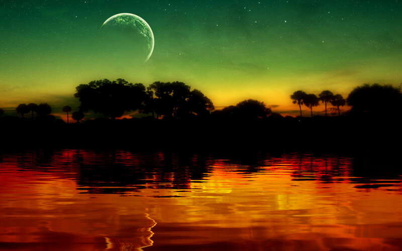Planet over Water — Green