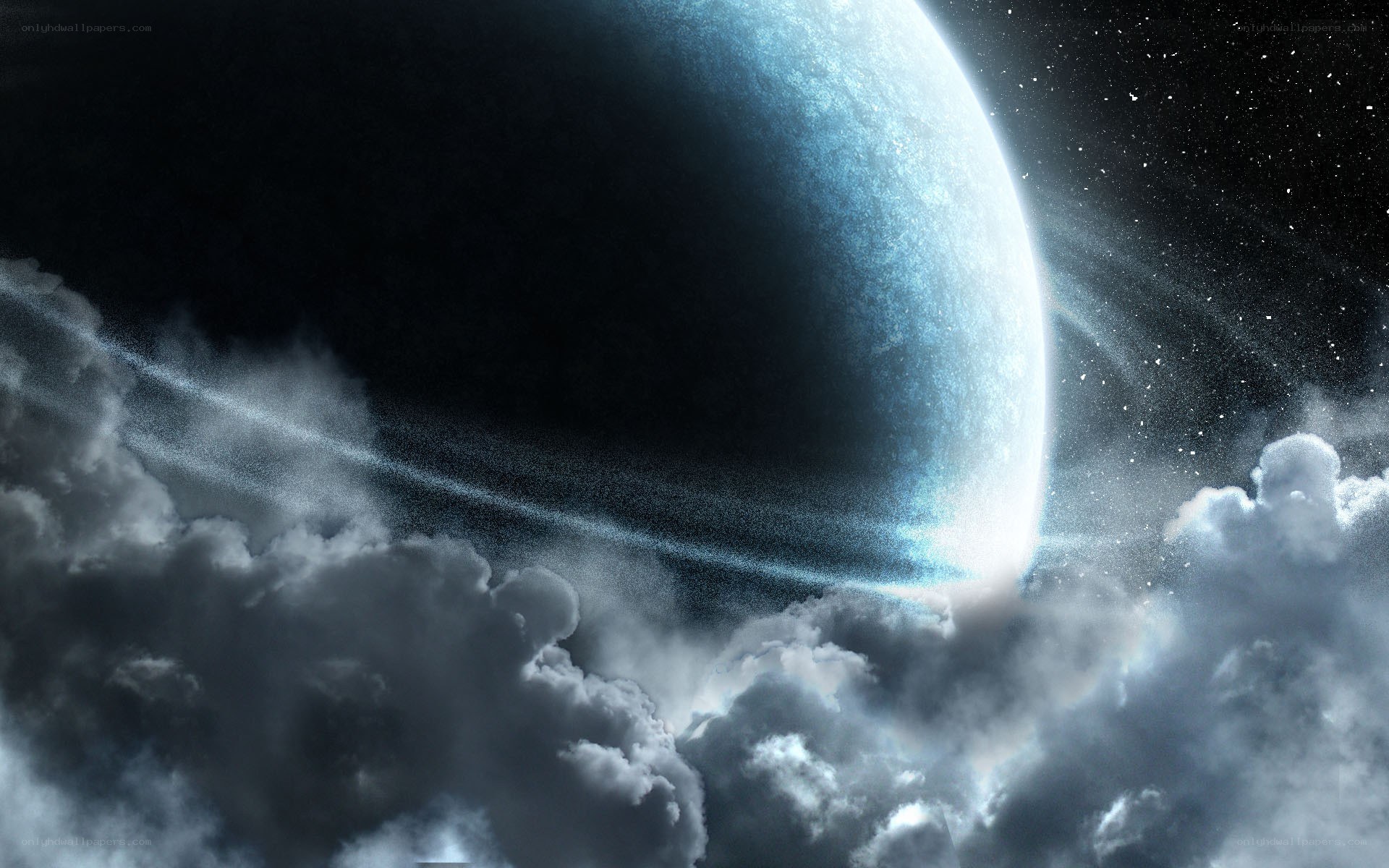 planet rising above clouds