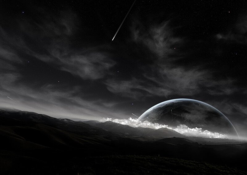 Planet Rising over Hills — Black