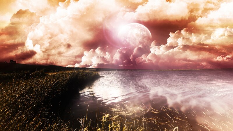Planet Rising over Lake — Orange