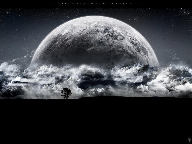 Planet Rising over Landscape — Black