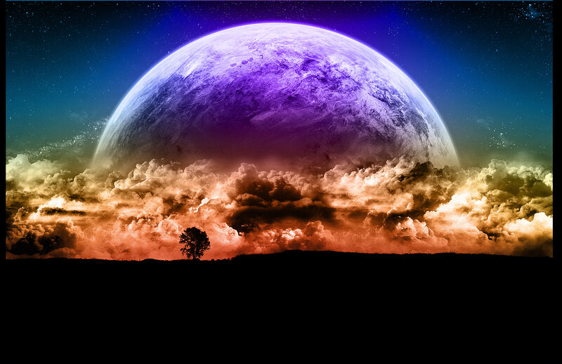 Planet Rising over Landscape