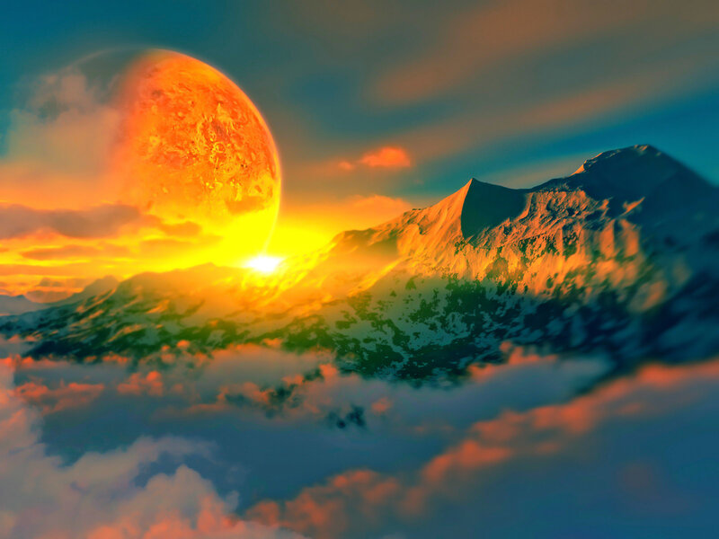 Planet Rising over Mountains