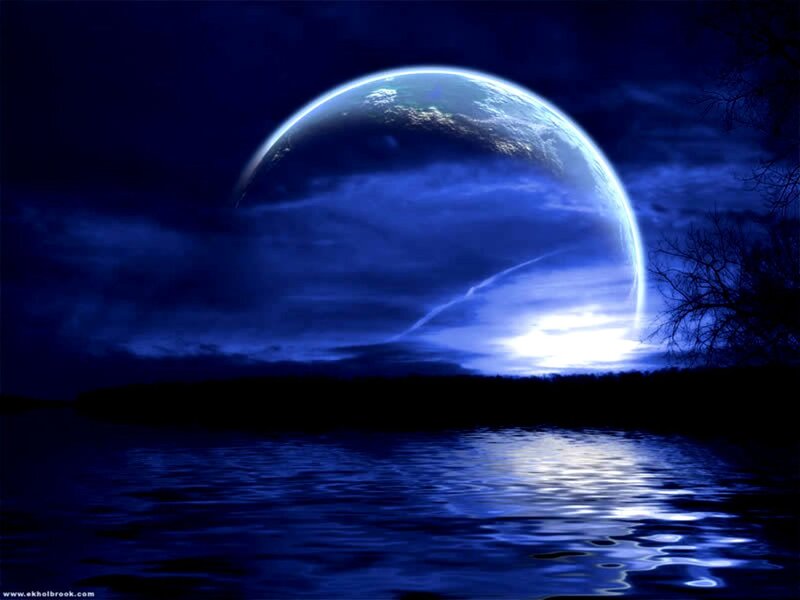 Planet Rising over Water — Blue