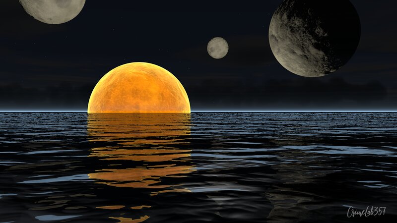 Planet Rising over Water — Orange