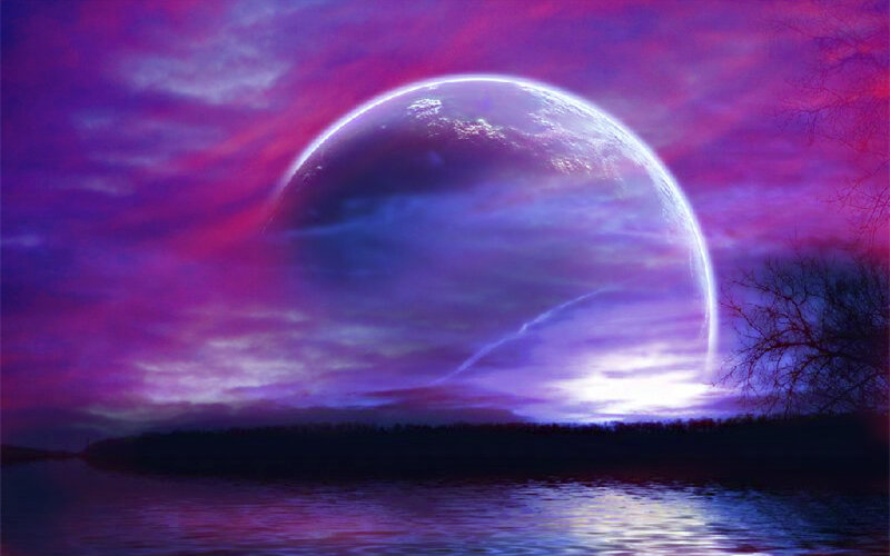 Planet Rising over Water — Purple
