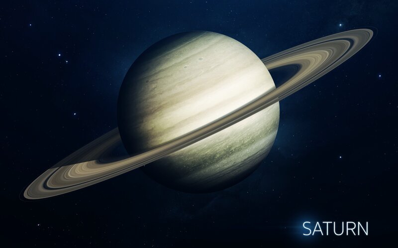 Planet Saturn with Rings — Blue, Serene