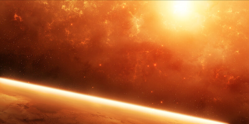 Planet Surface and Nebula — Orange