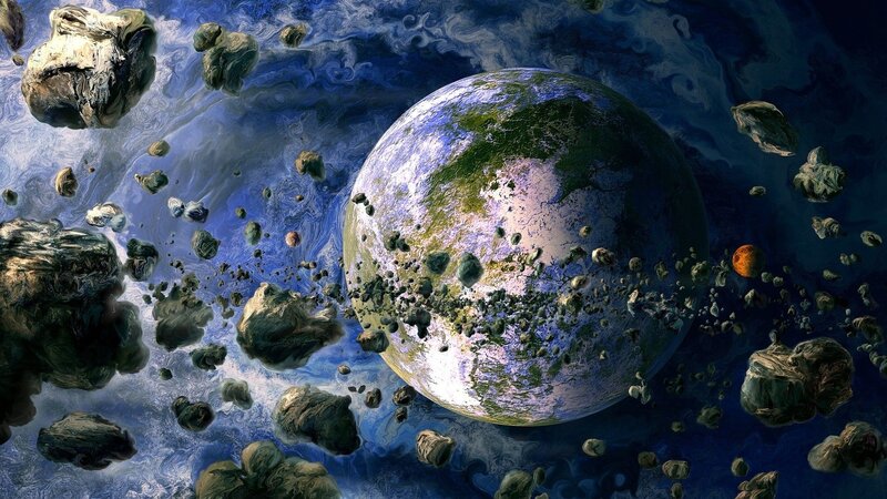 Planet Surrounded by Asteroids — Blue