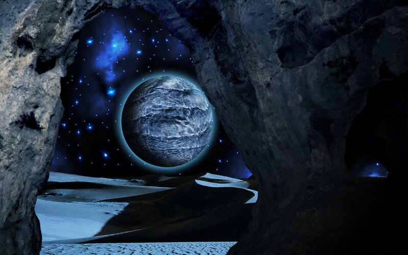 Planet Through Cave Opening