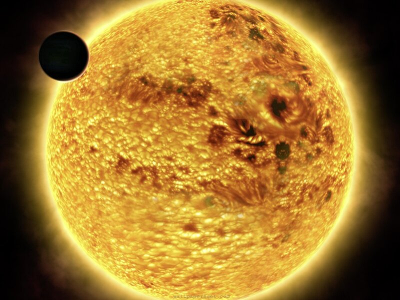 Planet Transiting Star — Yellow, Dramatic, Digital Art, Sunspots