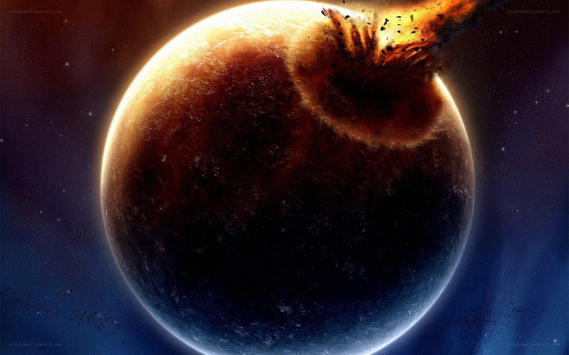 Planet under asteroid impact
