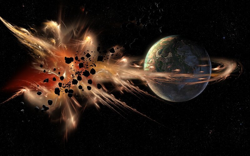 Planet with Asteroid Explosion