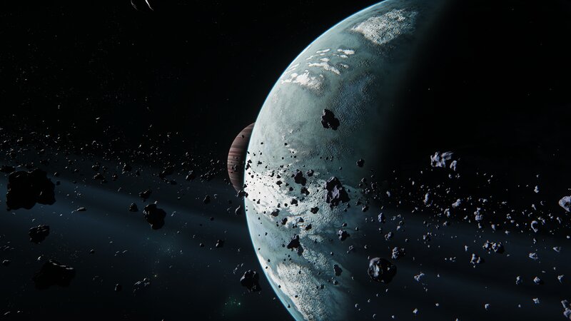 Planet with Asteroid Field — Black, Dramatic, 3d Render