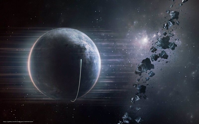 Planet with Asteroid Field — Black, Dramatic