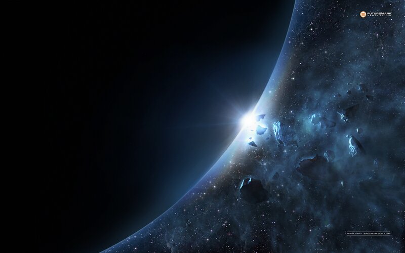 Planet with Asteroid Field — Blue, Dramatic, Digital Art, Asteroids