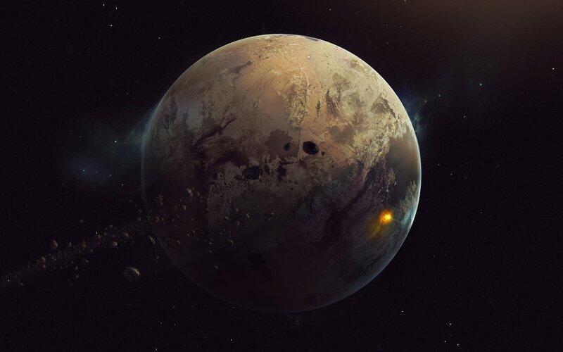 Planet with Asteroid Field — Brown