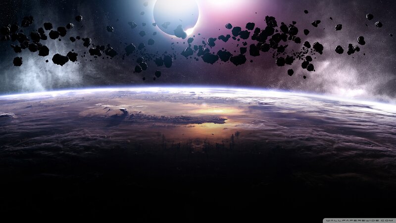 Planet with Asteroid Field — Purple, Dramatic