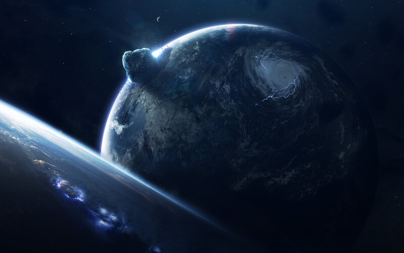 Planet with Asteroid Impact — Blue