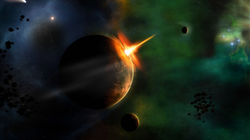 Planet with Asteroid Impact — Green, Dramatic