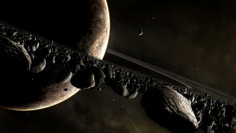 Planet with Asteroid Ring — Black