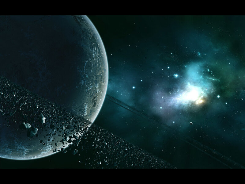 Planet with Asteroid Ring — Blue, Dramatic